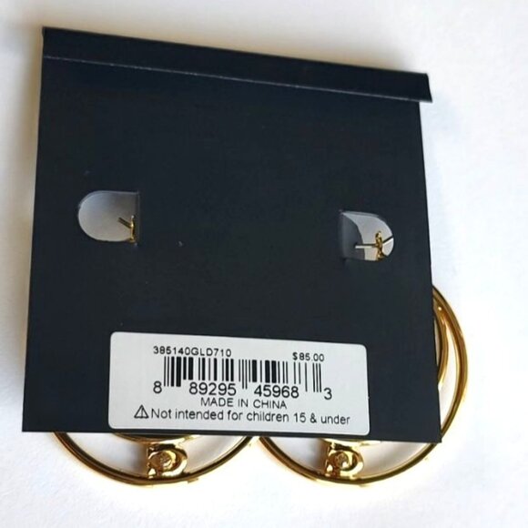 Coach Earrings Hoops Gold Signature C Zirconia Double Hoop Gold NEW - Picture 10 of 11